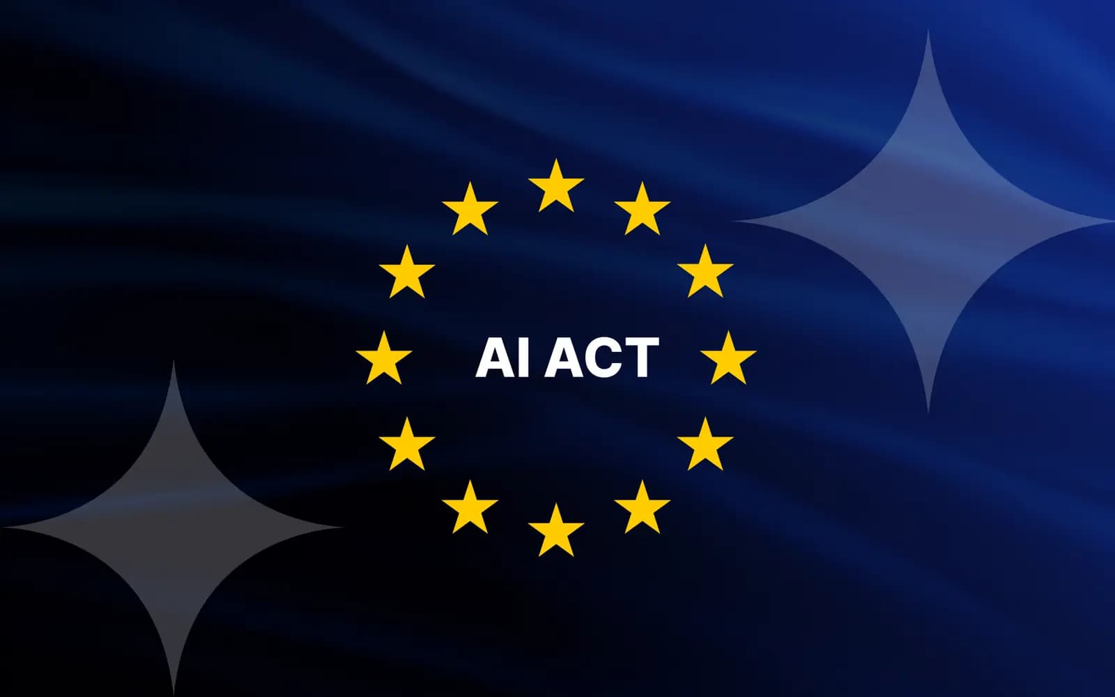 EU AI Act - der EU-Sternenkreis mit den Worten AI ACT auf dunkelblauem Flaggenhintergrund