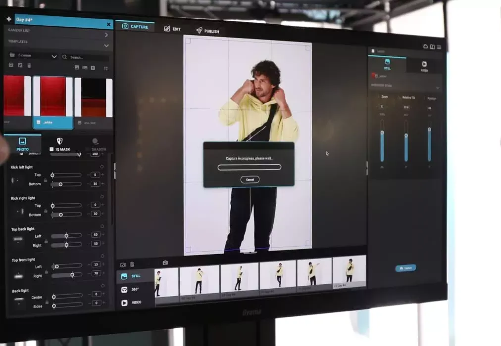 Orbitvu-Softwareoberfläche für die Aufnahme und Bearbeitung von Live-Model-Fotos