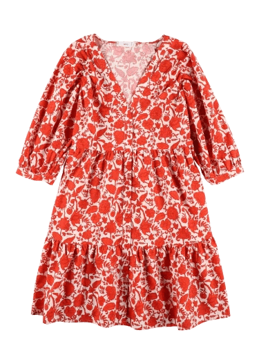 Rotes Kleid mit Blumenmuster als Beispiel für Flat-Lay-Fotografie
