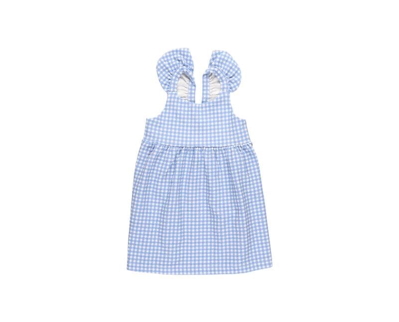 Blau kariertes Kleid für Kleinkinder mit Rüschenärmeln