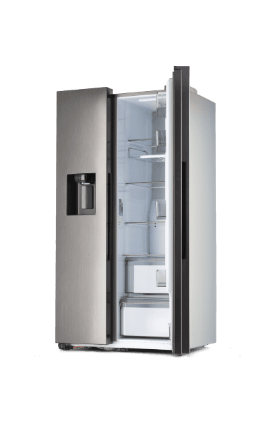Edelstahl-Kühlschrank mit geöffneter Tür