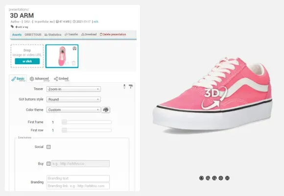 Vorschau der Softwareoberfläche für 3D-Produktansichten im E-Commerce