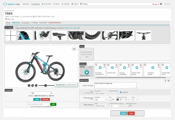 Orbitvu-Softwareoberfläche für eine 360°-Fahrradansicht