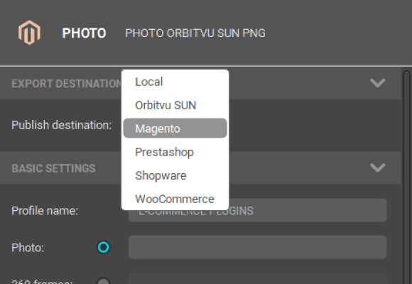 Dropdown-Menü für das Ziel des Fotoexports