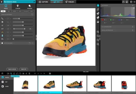 Bildbearbeitungsoberfläche für einen New Balance Trail-Schuh