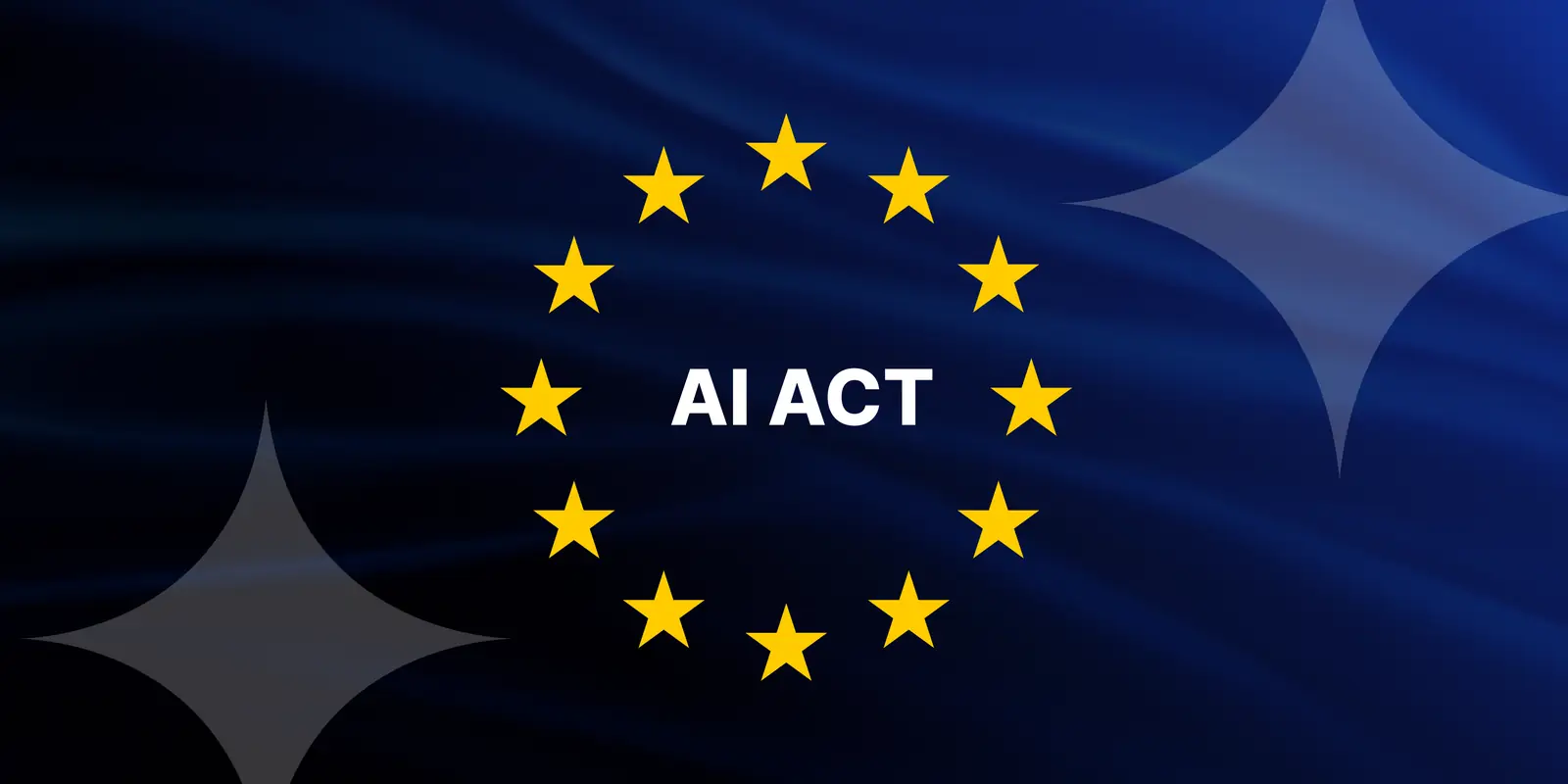 EU AI Act - der EU-Sternenkreis mit den Worten AI ACT auf dunkelblauem Flaggenhintergrund