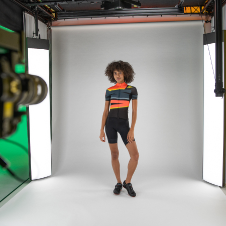 Model in bike studio - lights and camera