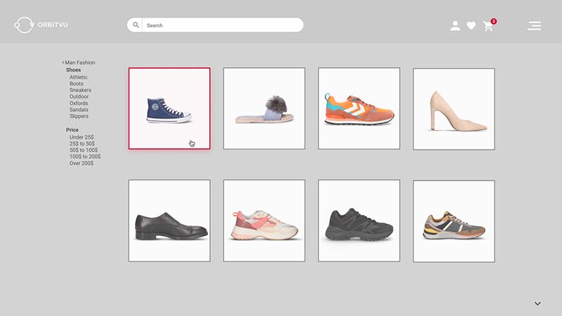 Homepage eines Schuh-E-Commerce-Portals mit guter Wiederholbarkeit von Packshots
