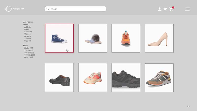 Homepage eines Schuh-E-Commerce-Portals ohne Wiederholbarkeit von Packshots
