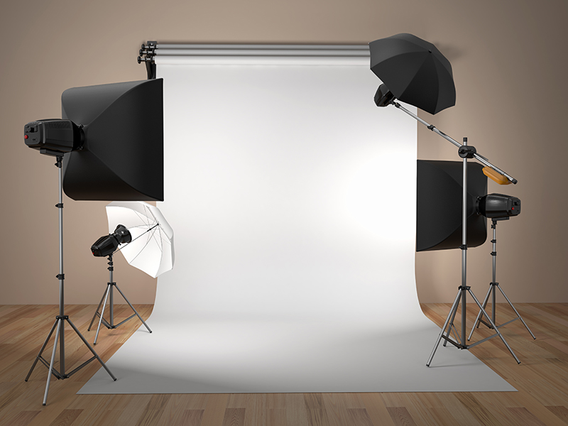 White backdrop and studio equipment